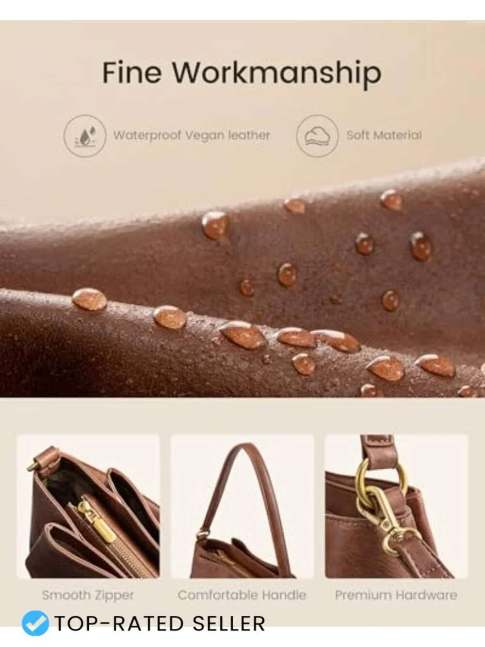 Waterproof Triple Compartment Hobo Bag Vegan Leather Shoulder Handbag